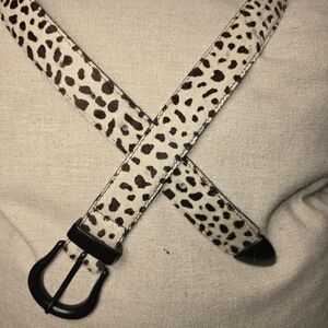 LEOPARD PRINT CALF HAIR GENIUNE LEATHER BELT BROWN AND CREAM WOMENS M/L